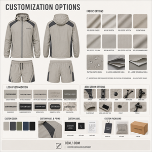 Ensemble veste coupe-vent à capuche et short pour homme, léger, séchage rapide, sportif, été, gris, polyester, OEM - Product Image 5