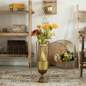 Vase de sol rustique style ancien avec poignée, finition martelée, urne décorative en métal, hauteur 12,5 pouces - Product Image 6