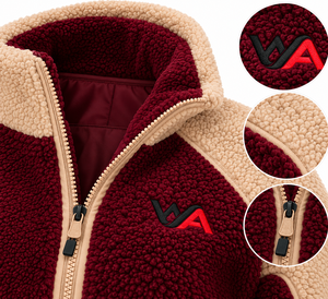 Chaqueta de Sherpa Premium para Mujer con Logotipo Personalizado, Color Granate, Cuello Alto, Dos Tonos, Abrigo Cálido y Grueso de Sherpa - Product Image 6