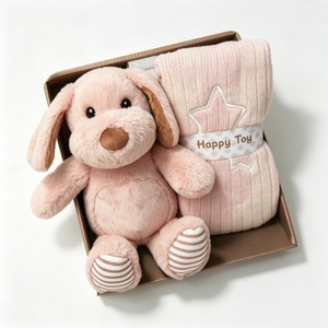 Customized newborn plush,pink puppy plush and knitted <b>blanket</b> gift set,baby gift <b>box</b> with dog stuffed toy & star knit <b>blanket</b> - Product Image 6