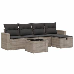 Conjunto de Sofá de Jardín de Poliratán Gris con Acero con Recubrimiento en Polvo y Vidrio Templado, Muebles de Exterior Premium - Product Image 2