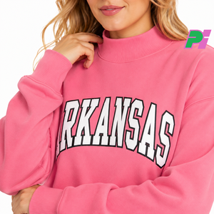 Women's <b>Pink</b> Arkansas Mock Neck <b>Sweatshirt</b> Full Sleeve Letter Print Knitted Cotton Autumn Wear Embroidery Mock Neck <b>Sweatshirt</b> - Product Image 6