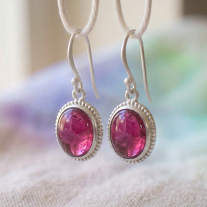 925 <b>Sterling</b> <b>Silver</b> Gold Plated Drop Dangle Earrings Oval Pink Gemstone Bezel Set Boho Jewelry for Women Party Occasion - Product Image 1