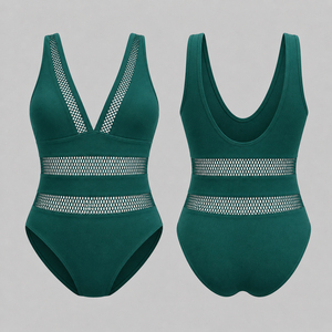 Maillot de bain une pièce tendance pour femme, monokini à taille haute avec empiècement en maille, maillot de bain sculptant, respirant et à séchage rapide pour la plage - Product Image 5