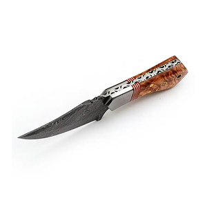Cuchillo de Caza de Acero de Damasco Personalizado, Proveedor OEM ODM con Espiga Completa y Funda de Cuero para Caza, Camping y Actividades al Aire Libre - Product Image 2