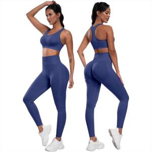 Women's Yoga Set Racerback Crop Top High Waist Leggings Solid Color Spandex Polyester Four-Way Stretch Seamless Full Length - Product Image 2
