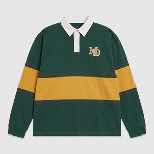 Polo en coton pour homme, coupe carrée, à manches longues, tricoté épais, style rugby court, avec broderie personnalisée et strass rayés - Product Image 3