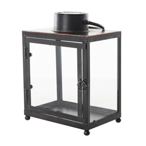 Farol decorativo de hierro negro de estilo antiguo moderno con paneles de vidrio y puerta con bisagras para decoración del hogar - Product Image 5