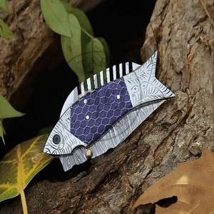 High Quality Damascus Folding Knife Fish Design Pocket Knife Custom Handle Handmade EDC Utility Knife <b>Drop</b> Point 3-Year Warranty - Product Image 2