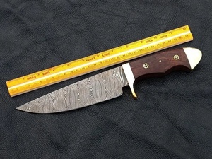 Handmade Damascus Steel Straight <b>Drop</b> Point Bowie Knife Fixed Hunting Utility Knife Pakka Wood Handle Genuine Leather Sheath OEM - Product Image 6