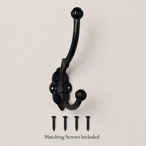 SHUBHAM Black Vintage Wall <b>Hook</b> Decorative Double Coat <b>Hook</b> Hand Forged Hanging <b>Rail</b> for Bathroom Entryway Bedroom - Product Image 4
