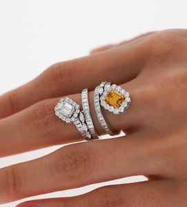 Bague Cocktail Citrine pour Femme, Plaqué Or 18K, Pierre Naturelle Taille Émeraude, Sertissage à Griffes, Style Fiançailles Glamour, Plaqué Argent 925 - Product Image 2