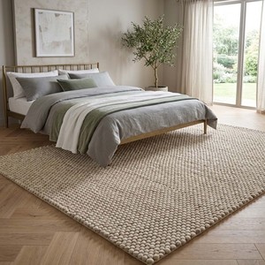 Luxury Ivory Wool Loop Rug Modern Textured Area Carpet Handmade Neutral Living Room Bedroom <b>Floor</b> Decor Mat - Product Image 4