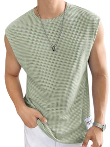 Camiseta sin Mangas Texturizada para Hombre, Cuello Redondo, Transpirable, Poliéster, Color Sólido, Corte Regular, para Todas las Temporadas, Informal - Product Image 5