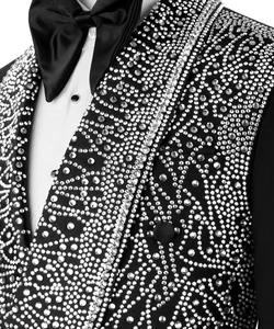 Men’s Black Rhinestone Embellished Tuxedo <b>Blazer</b> – Shawl Lapel Designer Wedding & Party Suit Jacket - Product Image 2