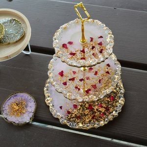 Premium Artizon Studio Resin Round Cake Stand with Gold Rim <b>Decorative</b> Dessert Display <b>Plate</b> Hand Wash Only - Product Image 3