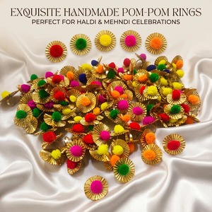 Wholesale Indian Wedding Favor Multicolor Velvet Gota Patti Pom Pom Finger Rings Adjustable Handmade Fashionable <b>New</b> <b>Year</b> Diwali - Product Image 2