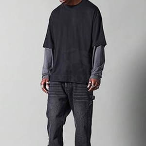 T-shirt pour homme à double couche, couleur unie, style décontracté, respirant, en coton, nouvelle arrivée, dernier style - Product Image 4