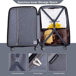 Doppio filatore ruote Hardshell valigia TSA Set leggero e resistente 3 pezzi (20/24/28) grigio 3 pezzi (20/24/28) - Product Image 4