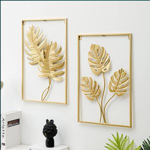 Ensemble de 3 décorations murales en métal doré, décoration murale moderne pour salon, panneau décoratif mural en métal doré pour chambre à coucher - Product Image 4