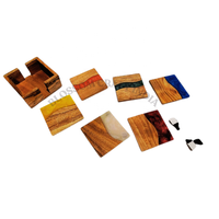 Ensemble élégant de 4 sous-verres en résine, finition bois naturel et marbre synthétique poli, avec support en bois pour la décoration de la maison, en vente