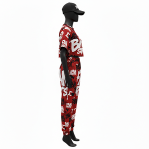 Conjunto de Top Corto y Pantalón para Mujer, Poliéster y Spandex Premium, 180 GSM, Transpirable, Suave al Tacto, Estampado Completo - Product Image 3