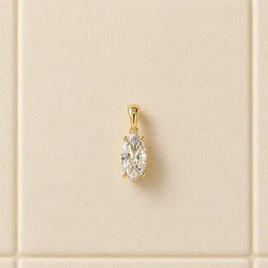 Solitaire Marquise Moissanite Charm <b>Pendant</b> Women's Tishya Diamond 14K Yellow <b>Gold</b> Luxury Jewelry - Product Image 3