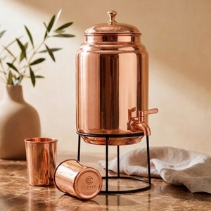 Dispensador de Agua de Cobre Negro con Grifo y Tapa, Diseño Tradicional Chino, Gran Capacidad, Juego de Bebidas para Fiestas en Casa y al Aire Libre - Product Image 5