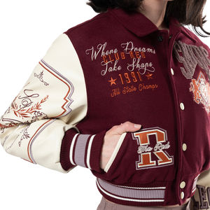 Chaqueta Varsity de Béisbol con Manga de Cuero de Diseño Personalizado, Bordado Chenille, para Mujer, Chaqueta Casual de Lana para Invierno - Product Image 2