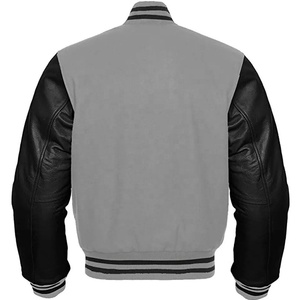 Chaqueta Bomber Gris para Hombre, Mangas de Cuero PU Negro, Cuello Alto, Cierre de Botones, Casual, Resistente al Viento, Transpirable, Estilo Urbano, Invierno - Product Image 2