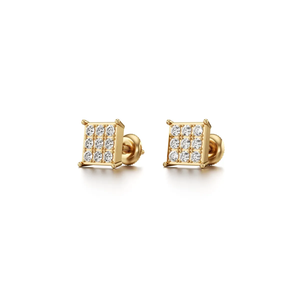 Pendientes de oro amarillo de 14K, 18K y 22K con diamantes cultivados en laboratorio de corte redondo, diseño de racimo cuadrado y pavé, joyería fina y elegante para mujer. - Product Image 3