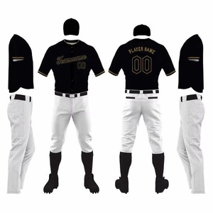 Maillot de baseball Teamname pour homme adulte, manches courtes, noir et or, broderie, uniforme respirant en polyester, coupe classique, toutes saisons - Product Image 1