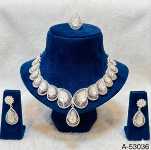 Traditional Wedding Jewelry Set – Gold & Silver Tone Red Stone Necklace Set <b>for</b> Women - Product Image 1