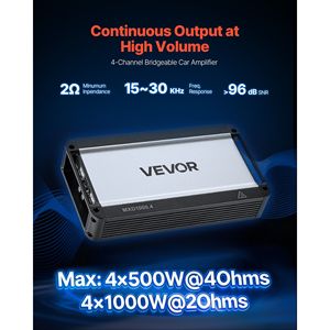 เครื่องขยายเสียงรถยนต์ 4 แชนแนล แบบบริดจ์ได้ คลาส D ฟูลเรนจ์ กำลังขับสูงสุด 4x500W ที่ 4 โอห์ม / 4x1000W ที่ 2 โอห์ม 2 โอห์ม - Product Image 2
