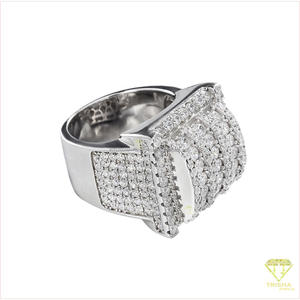 Anillo de Plata de Ley 925 de Lujo con Diamantes Cultivados en Laboratorio, Diseño de Banda Ancha con Múltiples Hileras de Piedras Brillantes, para Compradores Mayoristas - Product Image 2