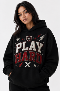 Sudadera con Capucha Negra Extra Grande para Mujer, Otoño-Invierno, 200g, Bordado Chenille, Felpa Premium, OEM, Personalizada - Product Image 3
