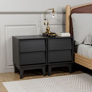 Vintage-Style Mid Century Modern Nightstands 2 Sets with Bevel Design Made of Durable MDF for Bedroom <b>Night</b> <b>Stand</b> Furniture - Product Image 3