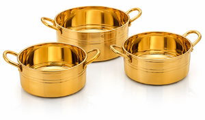Durable Safe New Design Hammered <b>Copper</b> Finish Stainless Steel Kadai Serving Bowl Decorative Brass Handles Indian Design - Product Image 1