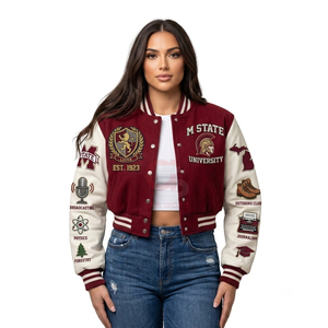Best Selling Women Cropped <b>Jacket</b> Varsity Letterman Crop <b>Jackets</b> for Women Wool Body <b>Leather</b> Sleeve Letterman <b>winter</b> <b>jackets</b> - Product Image 2