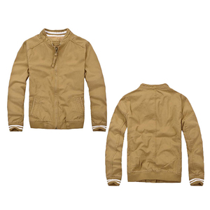 Men's Khaki Solid Color Stand Collar Zipper Closure Windproof Casual Polyester Fabric Value To Money Bomber <b>Jacket</b> For Sale - Product Image 1