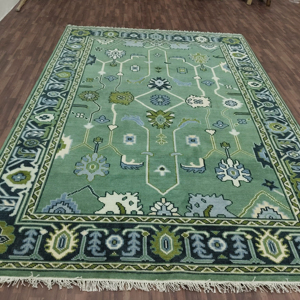 Hand Knotted Traditional Oushak Abstract Wool <b>Rug</b> | Greenish Color Handmade PET Friendly Non-Slip Living Room Area <b>Rug</b> - Product Image 1