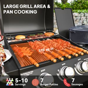 Grill a Gas Propano a 3 Bruciatori con Fornello Laterale, Potenza 37.000 BTU, Area di Cottura 310 Pollici Quadrati Griglia per Barbecue da Giardino con Ripiani per Area Cucina all'Aperto - Product Image 4