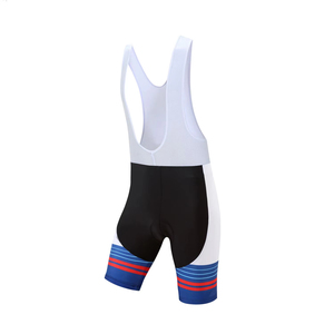 Ensemble de maillot de cyclisme rayé rouge et bleu, veste à fermeture éclair à manches courtes avec short à bretelles, vêtements de cyclisme pour hommes - Product Image 3