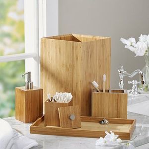 Wood Bathroom Set With Matching Soap <b>Holder</b> <b>Toothbrush</b> Cup Tissue Box And Practical Vanity Accessories - Product Image 4