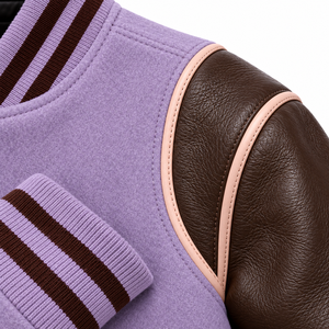Veste universitaire pour homme, couleur violette, manches en laine/polyester, logo brodé, patchwork sur le devant, couleur personnalisée, col montant, vêtements d'hiver - Product Image 6