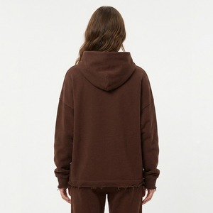 Sweat à capuche en molleton chenille brodé pour femme, coupe décontractée, 100 % coton, ourlet vieilli, pull en molleton pour l'hiver - Product Image 2