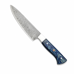 Cuchillo de Cocina de Acero de Damasco Modelo Personalizado WLX-568 de Welltrox Industries, Hoja de Punta Caída, Mango Azul, Borde Recto, 12 Pulgadas de Largo - Product Image 2