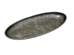 Plateau ovale en métal fait main avec motif de feuille sculptée, style chinois traditionnel, bol décoratif pour la table - Product Image 1