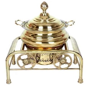 Wholesale Customizable Classic Round Metal Chafing Dish Food Warmer with Stainless Steel <b>Lid</b> and Handles 24cm Polished Finish - Product Image 4