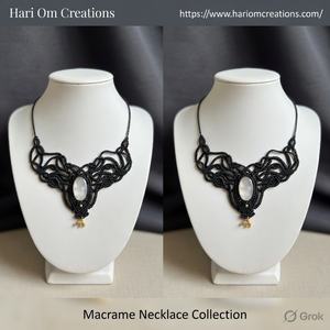 Collar de Macramé Negro Hecho a Mano con Piedra Lunar, Gargantilla Boho con Dije de Elefante Dorado, Joyería Curativa, Regalo - Product Image 3